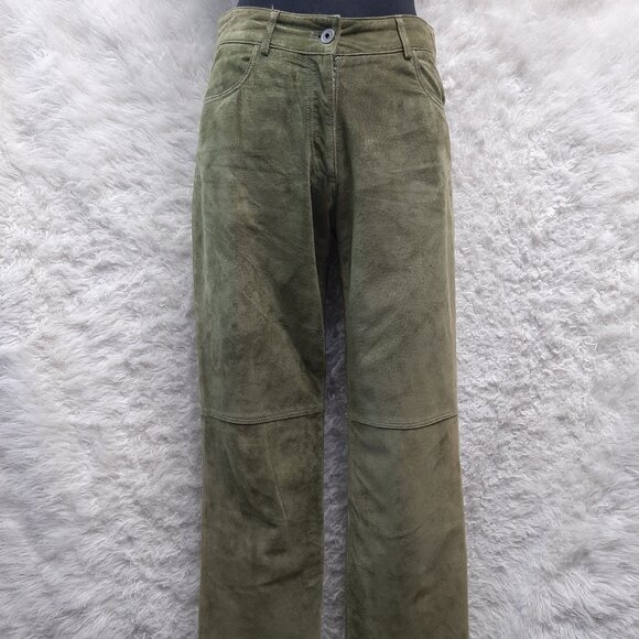Danier Womens Khaki Green Suede Leather Boot Cut Pants Size 6 - Picture 1 of 10